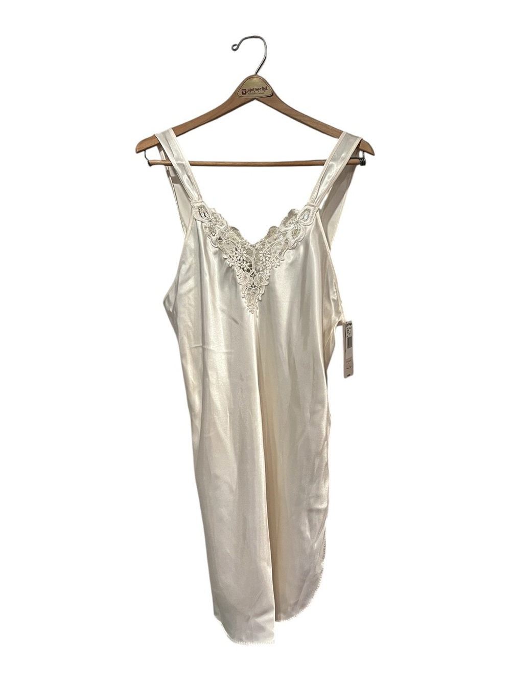 New Vintage 80-90’s Cinema Etoile Satin Lace Trim Sequined Sleep Chemise Ivory